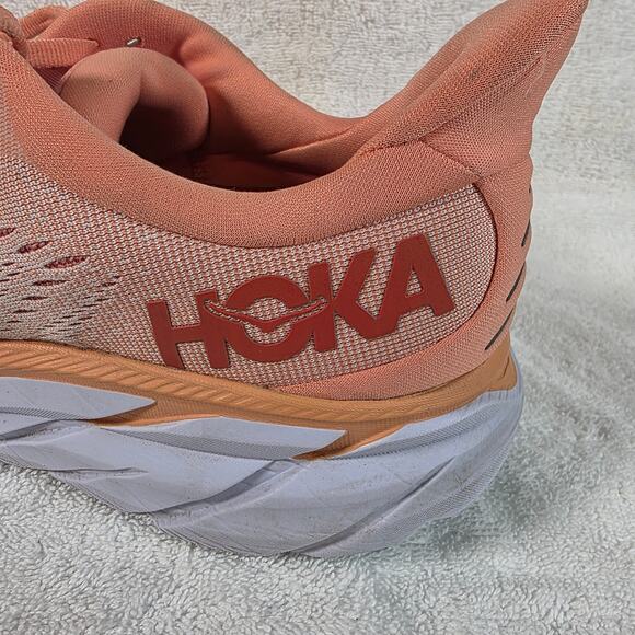 Hoka One One Clifton 8 Orange & Cream Lace-up Women's Running Shoes Size 10B - Picture 10 of 15